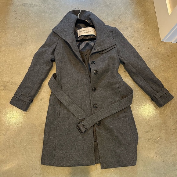 Burberry Brit Women’s Funnel Neck Wool Cashmere Trench Coat (Grey, Size: 0) - Picture 12 of 14
